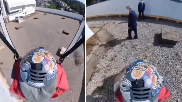 (Vidéo) Un parachutiste atterrit sur le mauvais toit d’immeuble, parvient à échapper à la sécurité en se jetant à nouveau dans le vide